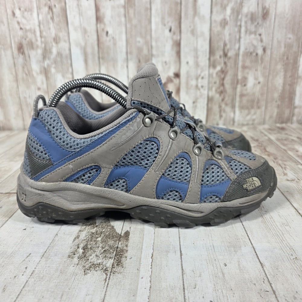 The North Face Women Grey Blue Trail Grip Hiking Running Shoes 7.5 APR3 T177